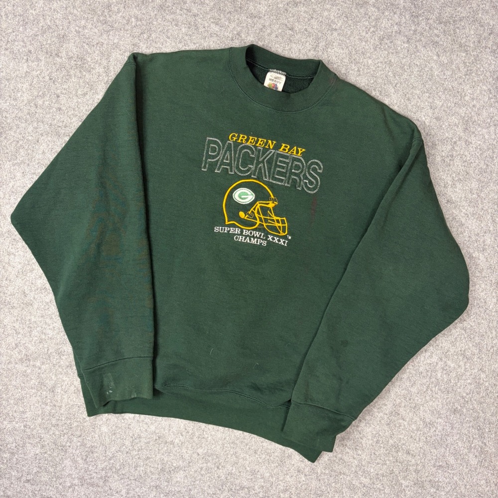 Vintage Fruit of the Loom Green Bay Packers Super Bowl XXXI Sweatshirt XL Green
